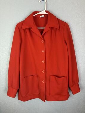 Vintage PYKETTES Jacket Womens Medium Orange Button Up Mod Shirt Long Sleeve 70s